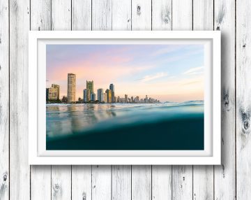 Surfers Paradise from the water at sunrise.