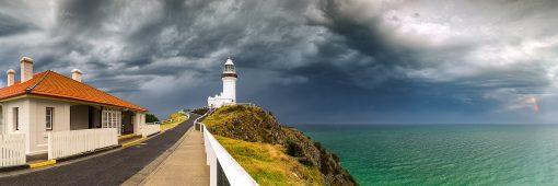 After a huge storm front passed over the Byron Bay lighthouse, I was able to capture this magnificent storm cloud and passing rainbow.