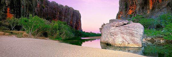 Filled with toothy fresh water crocodiles, Jandamarra’s Rock in the Windjana Gorge is part of a 375 million-year-old Devonian reef system. Carved by the Lennard River, The Gorge is over three kilometres long with 300 metre-high walls.