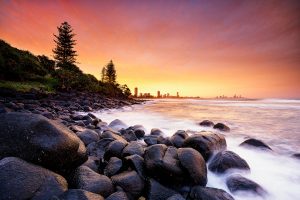 Amazing sunset at Burleigh Heads, Gold Coast.