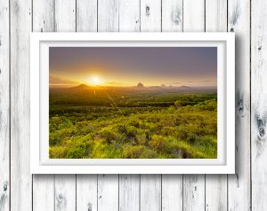 Sunset from Wild Horse Lookout over the Glasshouse Mountains - Sunshine Coast.