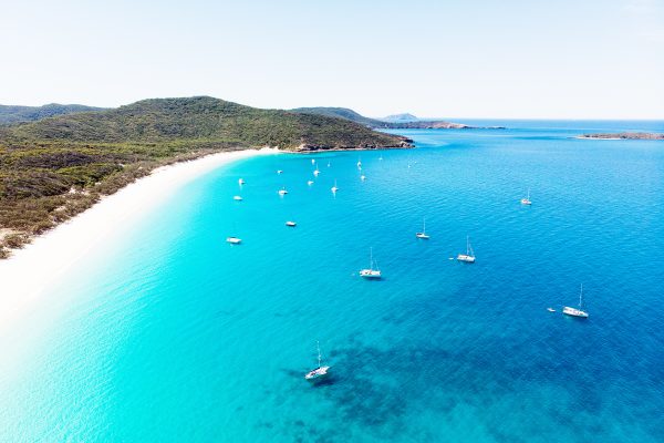 The stunning Long Beach on Great Keppel Island from above, Queensland.