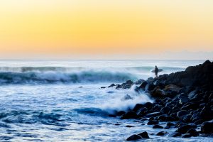 A surfer waiting to jump in at Burleigh - Gold Coast.