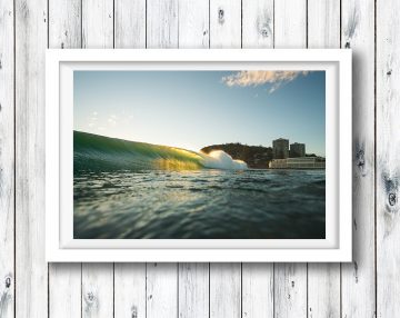 Sunlight coming through the waves at Burleigh Heads, Gold Coast.