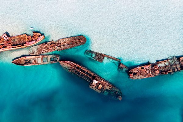Tangalooma Wrecks from above - Moreton Island, Queensland.